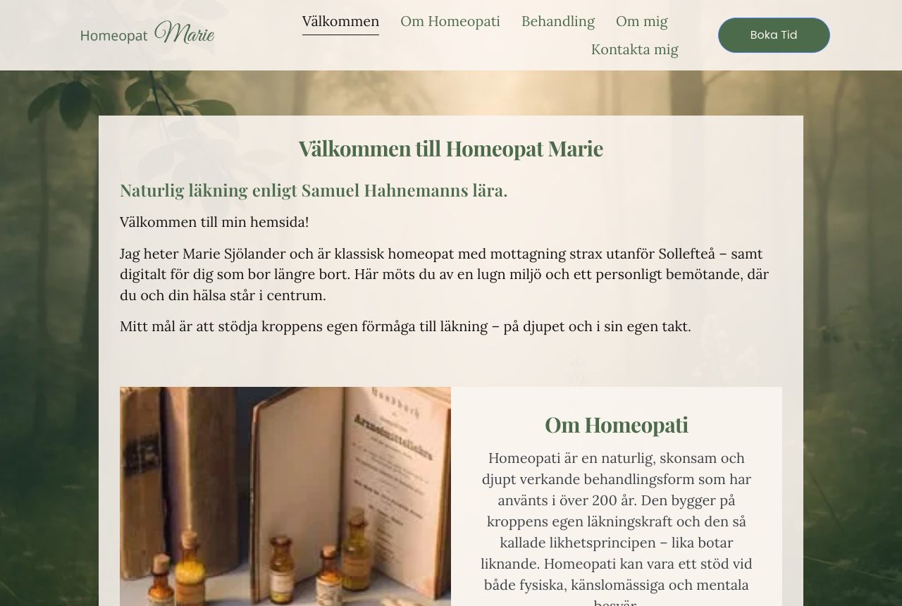 Startsidan för Homeopat Marie