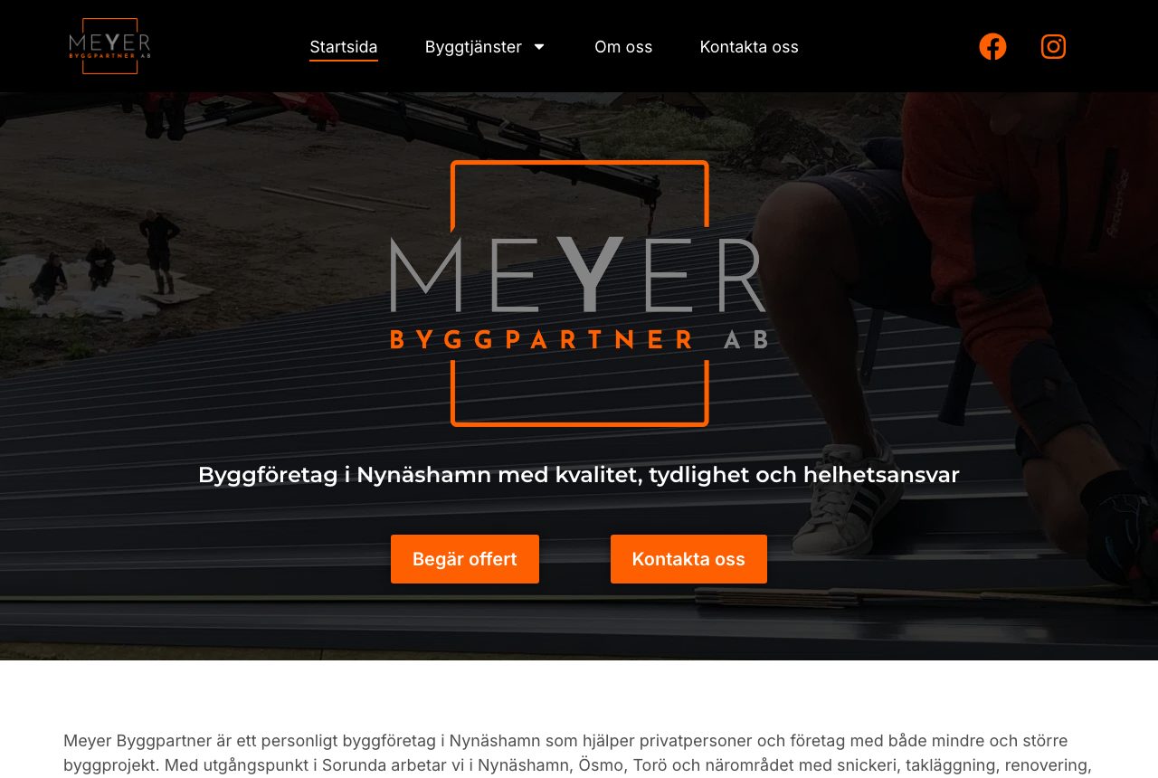 Startsidan för Meyer Byggpartner