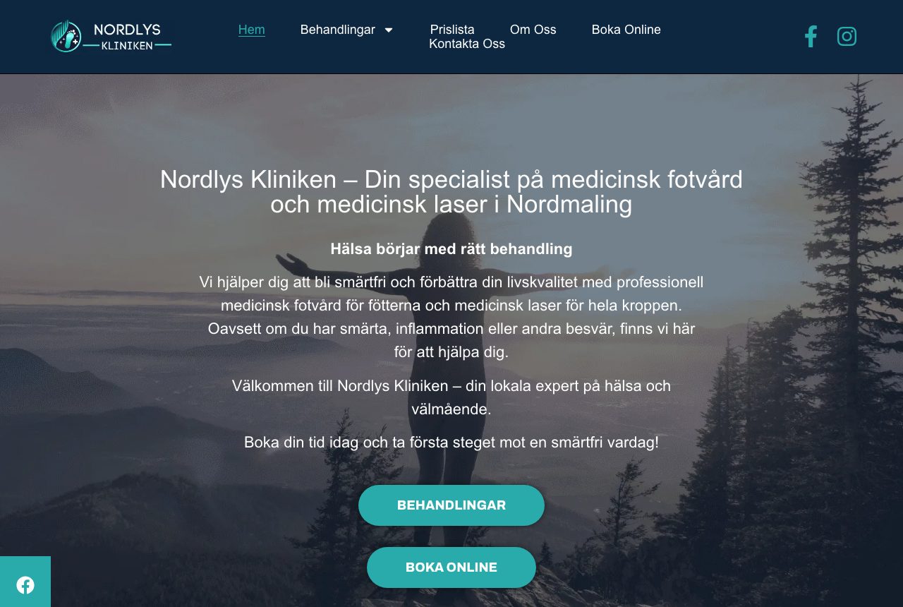 Startsidan för Nordlys Kliniken