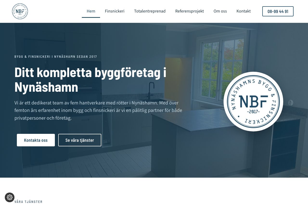 Startsidan för Nynäshamns Bygg & Finsnickeri